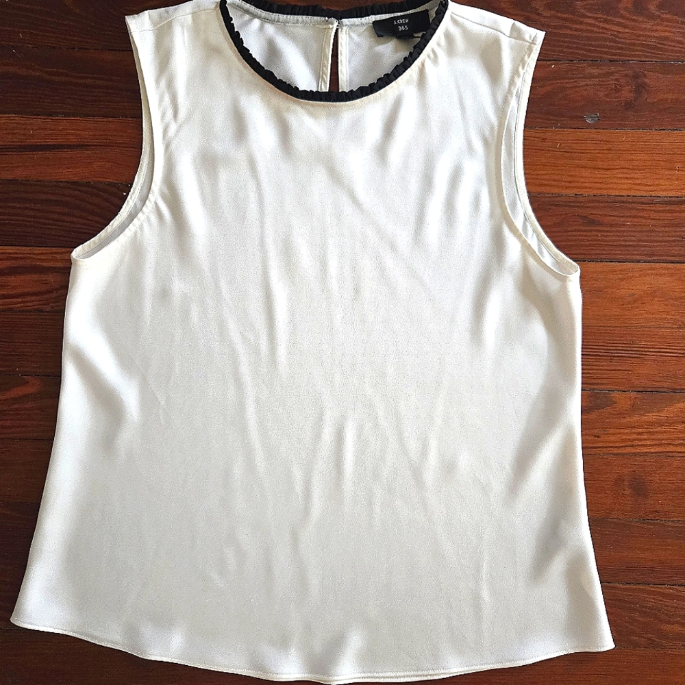 J. Crew 365 White Sleeveless Blouse with Black Trim
